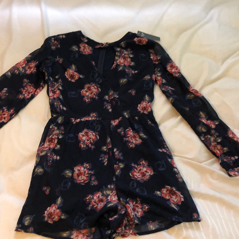 Navy blue floral pattern romper